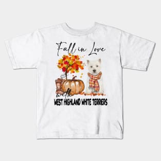 Fall In Love With West Highland White Terrier Thanksgiving Kids T-Shirt